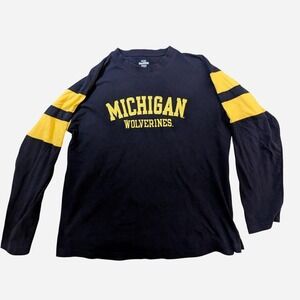 Michigan Wolverines long sleeve blue‎ shirt maize stripes embroidered logo XL
